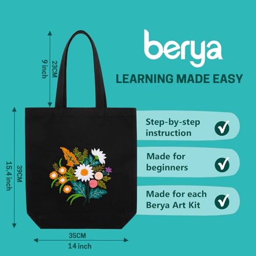 BERYA Canvas Tote Bag DIY Needlepoint Embroidery Kit for Beginners - color: Emerald