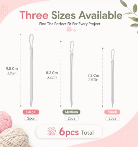 6 Pcs Yarn Needles, Tapestry Needles for Yarn, Sewing, Knitting, Crochet
