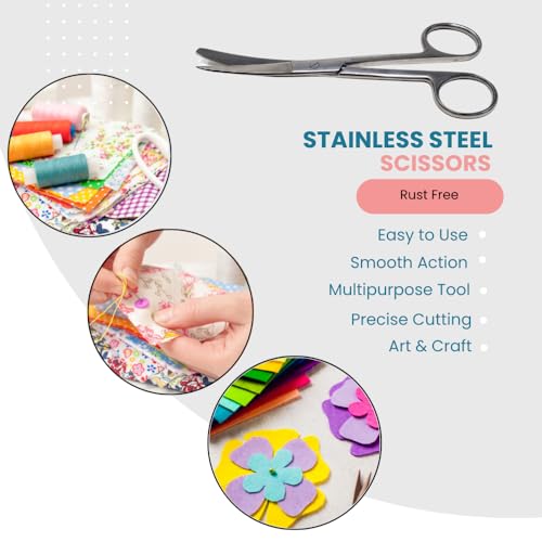 Sewing Embroidery Scissor 4.5" Art & Craft Shears German Grade Stainless Steel, Curved + Straight Tips, Snips, Thread Scissor Multi Usage, DIY Home Office Use (Sharp/Blunt - Curved) - style: Sharp/Blunt - Curved