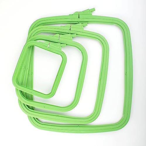 Nurge Square Embroidery Hoop - Plastic Cross Stitch Frame for Needlepoint & Embroidery - Adjustable Craft Hoop - Green - Set of 4 - color: Green, size: Multiple Sizes (Set of 4)