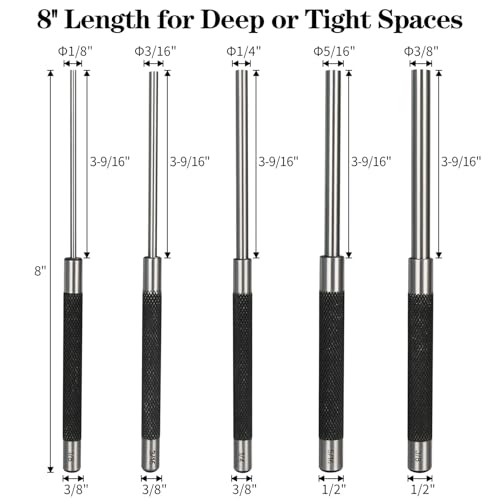 5pcs 8in Pin Punch Set, Including Storage Pouch, Bench Block and Hammer