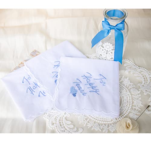 MileyMarla Ladies Embroidery Cotton White Handkerchiefs Lace Wedding Hankies - color: J02-happy Tears 3pcs