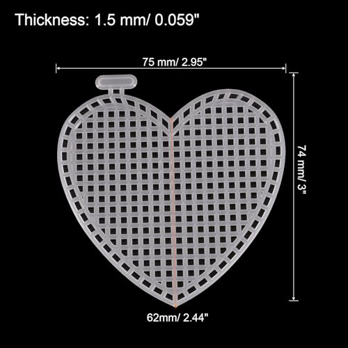 MECCANIXITY 15Pcs Plastic Mesh Canvas Sheet 7 Count 7.4 cm/ 3" White Heart Blank Canvas for Embroidery Needlepoint, Knit Crochet Mesh
