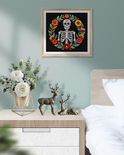 TINDTOP Embroidery Kit for Adult Beginners, Embroidery DIY Starter Kit, with Stamped Patterns, Hoop, Tools, Colorful Threads with Needles, Instructions (Skeleton A) - color: Skeleton A