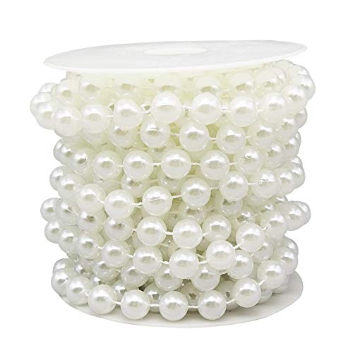 10MM Beaded Trim White Crafts Faux Pearl Beads Garland Roll Strand 20FT - color: White, size: 10mm