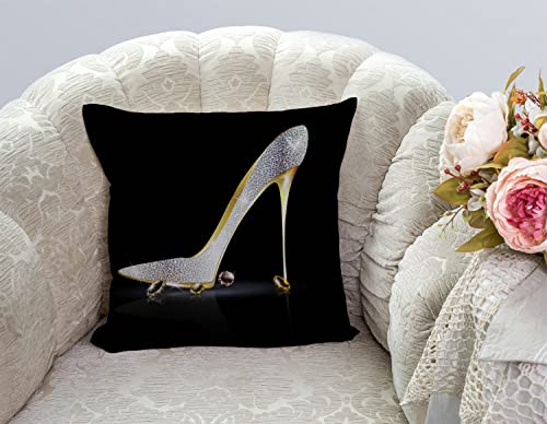 TSSOHU Square Decorative Throw Pillow Case Cushion Cover,Fashion Lady High Heel Shoe with Diamonds Soft Pillowcase 18x18 inch (No Glitter) - color: Tss39