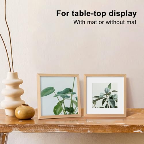 KINLINK 10x10 Picture Frame, Natural Square Solid Wood Frame for Pictures 6x6 with Mat or 10x10 without Mat, Wall and Tabletop Display Photo Frame Natural Wood Photo Frame 1 Pack - color: Natural, size: 10x10