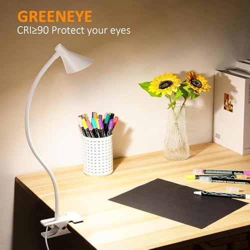 Clip on Light USB Reading Light for Bed with Clamp, Dimmable Reading Lamp - color: White