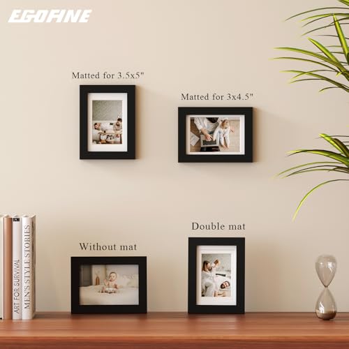 Egofine 4x6 Picture Frame Made of Solid Wood with Plexiglass, Display Pictures 3x4.5 and 3.5x5 with Mat or 4x6 Without Mat for Tabletop and Wall Mounting, Black - color: Black, size: 4x6
