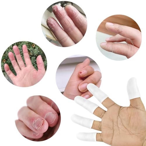 5 Pack Gel Finger Cots, White Fingertip Bandages, Silicone Finger Protectors, Finger Covers for Cracked Fingertip Treament, Finger Arthritis (5)