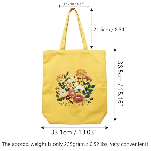 CREAWONDER Canvas Tote Bag Embroidery Kit with Pattern for Beginners, Arts and DIY Embroidery Crafts Kits for Adults, Include Instructions, Thimble, Embroidery Hoops, Color Threads and Tool - color: CR002 huaguangpianran yellow