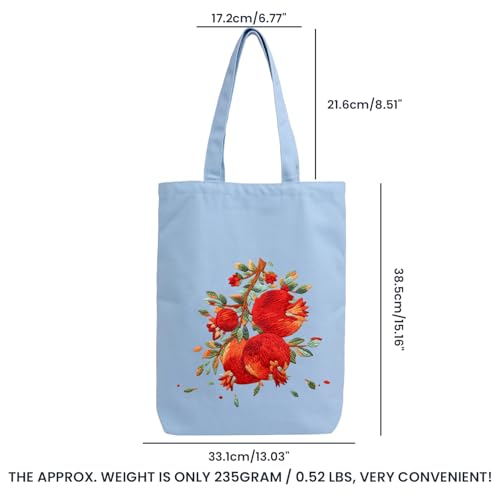 CREAWONDER Canvas Tote Bag Embroidery Kit with Pattern for Beginners, Arts and DIY Embroidery Crafts Kits for Adults, Include Instructions, Embroidery Hoops, Color Threads and Tool - color: CR002 shiliuranran lightblue