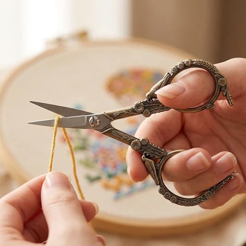 Crochet Scissors with Cover – Antique Bronze Vintage Small Embroidery Scissors, Sharp Bird Craft Scissors for Yarn Thread Sewing Needlework, Pretty Gift for Crocheter Quilter, 4.6 Inch - color: Bronze