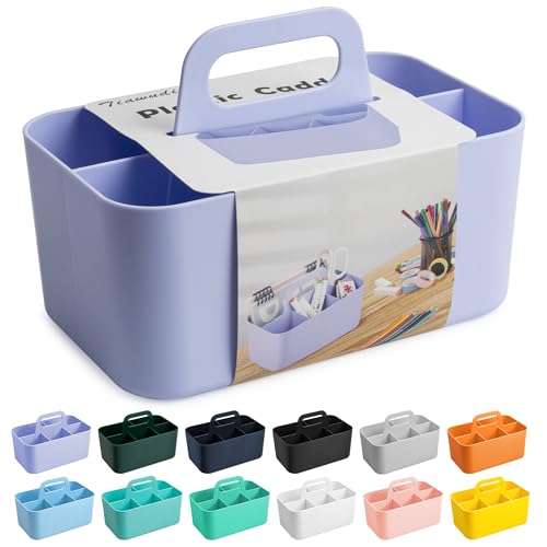 Tiawudi Multipurpose Caddy Organizer, Plastic Caddy with Handle, Stackable Desk Organizer for Stationery, Marker and Pencil, Office Supplies Organizer, Dorm Caddy - color: Violet, size: Rectangle