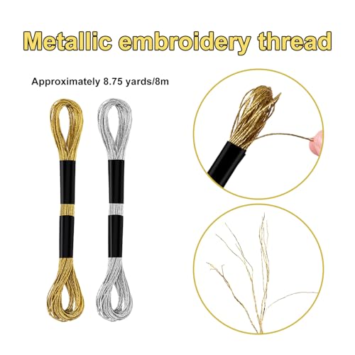 6 Skeins Embroidery Threads, Metallic Embroidery Floss (Gold + Silver) - color: Gold + Silver