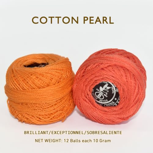 Double Mercerized Egyptian Long Staple Cotton Pearl Thread Ball 10 Grams Rainbow Color 12 Colors per Box for Crochet Hardanger Kniting Hand Sewing,Warm Orange-RedPalette - color: Warm Orange-Red Palette