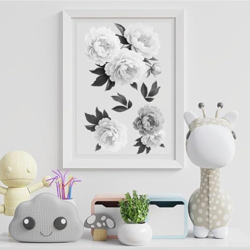 3 Sheet Retro Black and White Peony Flower Furniture Decals, Cabinet Stickers for Dresser Drawer Kitchen Vanity Farmhouse Vinyl Stickers Easy Peel and Stick, Medium Pattern 6"x12" - style: Peony-Black and White
