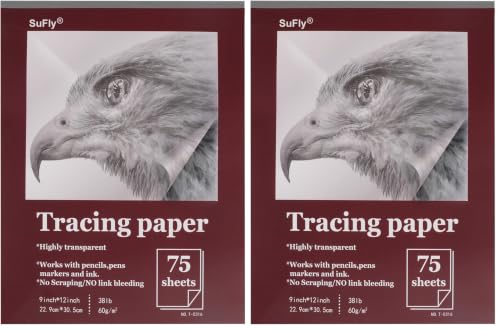 Tracing Paper for Drawing, 9 X 12'' Tracing Paper Pad, 75 Sheets Transparent Vellum Paper for Tracing Pads, 38lb/60gsm Translucent Trace Pad for Pencil Sketching, Image Tracing. (Pack of 2) - color: Clear, size: 9 in. x 12 in. (2 Pack)