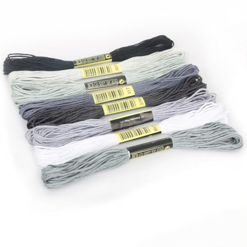 8 Skeins Embroidery Thread Friendship Bracelets String Cross Stitch Threads Cotton Floss Yarn 6 Ply 65yard 1.2mm for DIY Jewelry Making Sewing Needlework Knitting Stitching Craft Supply Gray - color: Gray