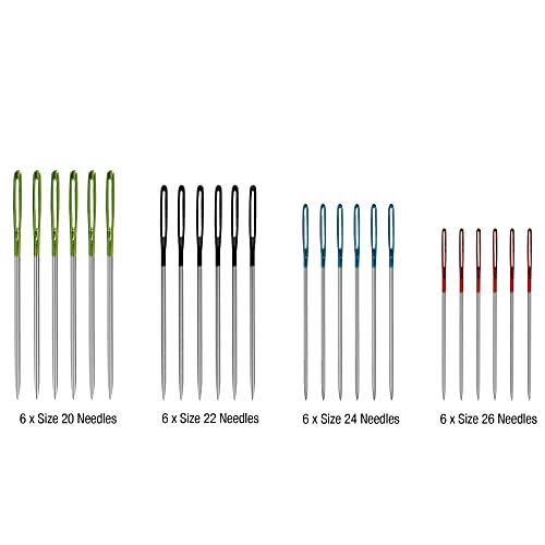 SINGER Chenille Needles in Dial Compact, Assorted Sized Sewing Needles, Sizes 20, 22, 24, 26, Set of 24