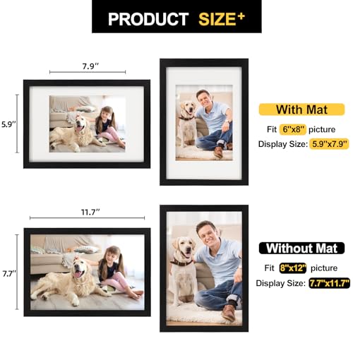 TOFOREVO 8x12 Picture Frames with 6x8 Mat Set of 2, Black - color: Black Wood Grain, size: 8x12