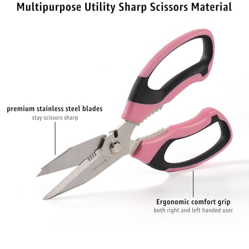 BoFuYuan Utility Scissors All Purpose heavy duty 8-Inch Pink - color: Pink