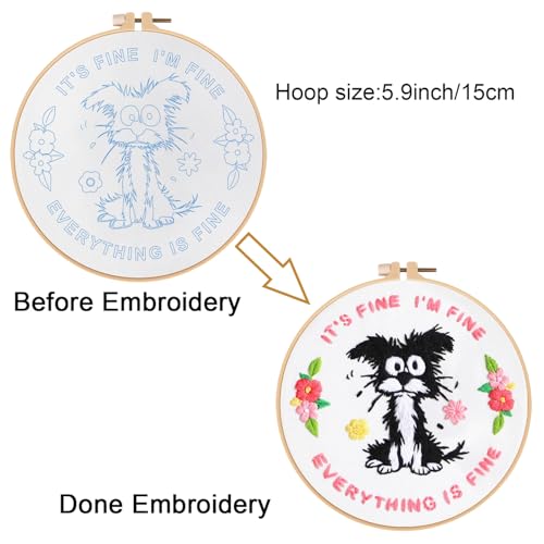 Louise Maelys Funny Dog Embroidery Kit for Beginners Floral Craft - color: funny dog