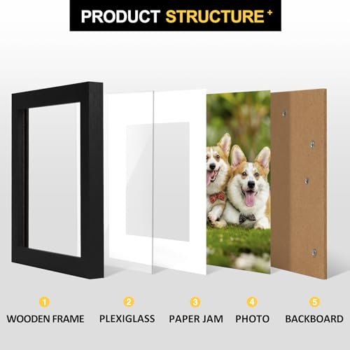 TOFOREVO 6x6 Picture Frames with 4x4 Mat Set of 2, Black - color: Black Wood Grain, size: 6x6
