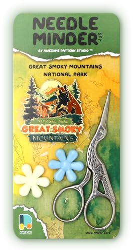 Awesome Pattern Studio Needle Minder Set - Great Smoky Mountains National Park Magnetic Needle Minder + 2 Needle Threaders + Crane Scissors. Enamel Pin for Cross Stitch, Embroidery and Craft - size: Great Smoky Mountains Modern Design - SET #2