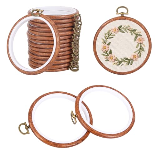 10 Pcs 3 Inch Mini Embroidery Hoops, Imitated Wood Round Frame Set for DIY Beginners, Cross Stitch Display, Handmade Gift for Christmas Home Decor - size: 3 inch