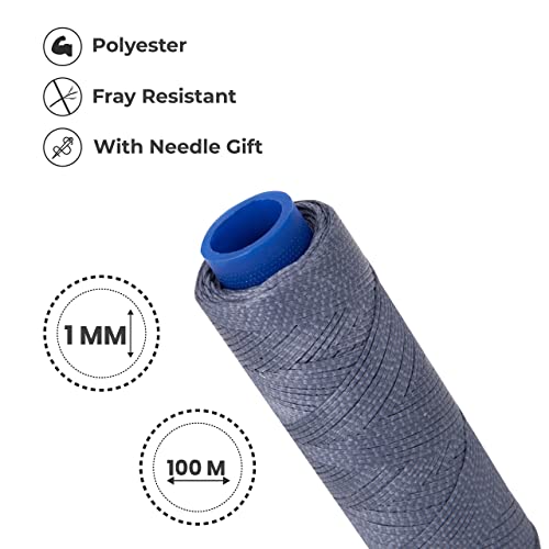 Waxed Thread, Strong Thread for Leather, Upholstery, Shoe, Bag, incl. Needle (Colour: Dark Grey) - color: Dark Grey