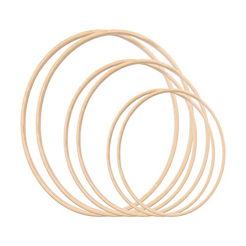 Gukasxi 3 Sizes (8, 10, 14 Inch) Wooden Bamboo Floral Hoop Set of 6 Large Wreath Macrame Craft Hoop Rings for DIY Weddding Wreath Decor, Macrame Dreamcatcher, Wall Hanging Crafts Making - size: 8/10/14inch - 6pcs