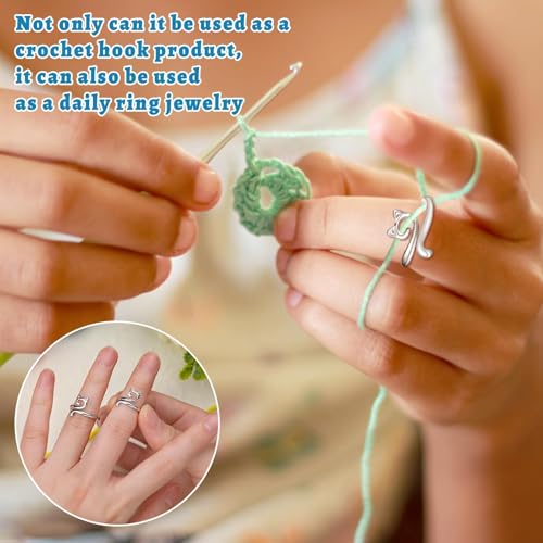 8 Pcs Crochet Ring, Adjustable Crochet Ring for Finger, Tension Rings - color: Silver - 8 Pcs