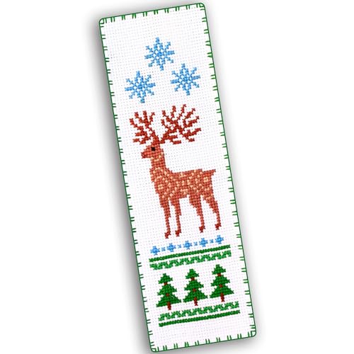 Povitrulya Winter Deer Counted Cross Stitch Bookmark Kit - DIY Embroidery Set with a Sampler Pattern of Reindeer and Snowflakes - Handmade Christmas, New Years Gift - color: Winter`s Deer
