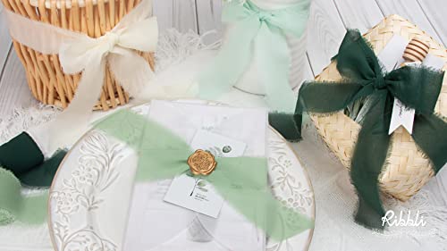 Ribbli Forest Green Chiffon Silk Ribbon, 1.5 Inch x 30 Yard - Handmade, Fringe, Wedding Invitations, Gift Wrapping, Bridal Bouquets, Flower Arrangement - color: Forest Green
