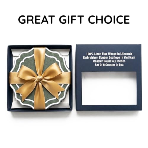 Linen Coasters for Drinks Set of 6, Sage - color: 1117 - Sage, size: 6 inches