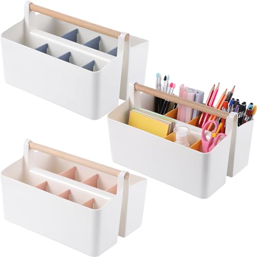Lnrueg 3 PCS Craft Caddies with Handle,9.8'' x 7.1'' x 5.9'' Caddy Organizer With Handle, Divided Baskets for Pencil Caddy、marker caddy、art bin, Diaper Organizer Caddy with Detachable Dividers