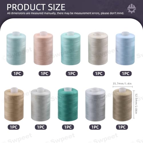 Swpeet 10Pcs 1000 Yards Cool Colors All Purpose Threads Assortment Kit, Handy Polyester Sewing Threads Embroidery Thread, Hand Sewing Needle Threaders Set for Crafters Lovers - 10 Colors - color: Cool Color Styles
