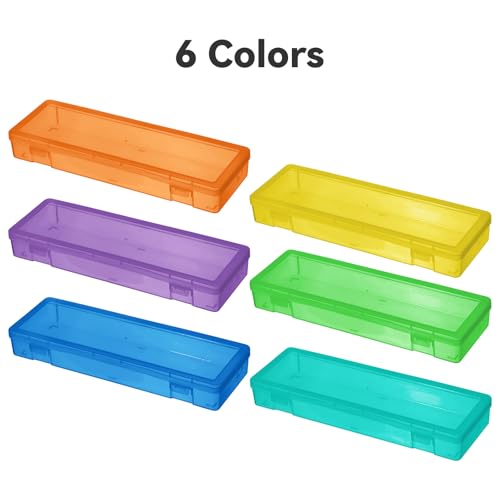 novelinks Plastic Pencil Boxes and Small Plastic Containers with Lids - color: 6 Pack Large -Color