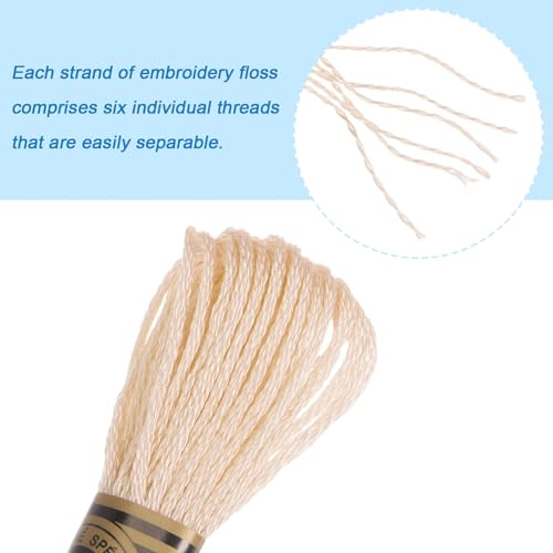 HARFINGTON 24 Skeins Embroidery Floss 8m Each Egyptian Long Fiber Cotton Cross Stitch Thread 26S/2x6 for Embroidery Projects Bracelet, Beige - color: Beige