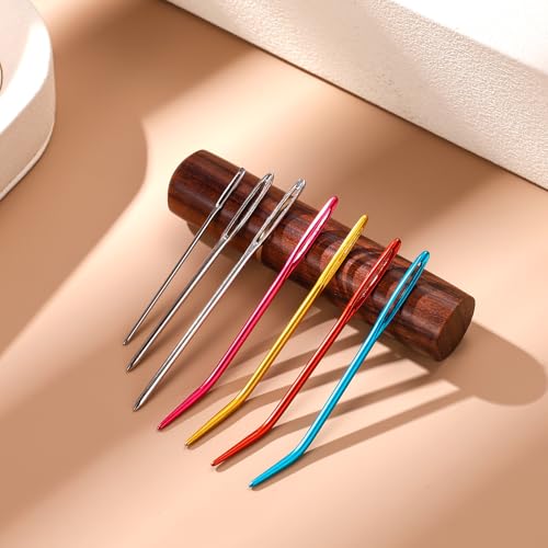 17pcs Large Eye Sewing Needles Kit with Wooden Case, Blunt Darning & Bent Tapestry Hand Yarn Needles Tool Supplies for Crochet Knitting Kandi Embroidery Projects