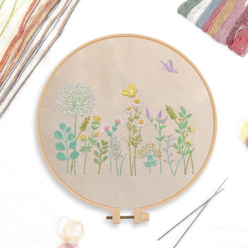 CREAWONDER Canvas Tote Bag Embroidery Kit with Pattern for Beginners, Arts and DIY Embroidery Crafts Kits for Adults, Include Instructions, Embroidery Hoops, Color Threads and Tool - color: CR002 banmeng white
