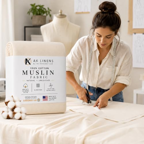 AK TRADING CO. Muslin Fabric/Textile Unbleached - Draping Fabric - Natural 2 Yards Medium Weight - 100% Cotton (63in. Wide) - color: Natural Unbleached, size: 2 Yards