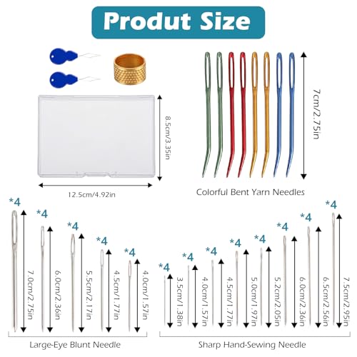 60pcs Large Eye Hand Sewing Needles Kit, Stainless Steel Blunt & Sharp Darning Needles & Bent Tapestry Needles & Embroidery Needle with Case,Perfect for Crochet/Darning/Yarn/Embroidery Projects