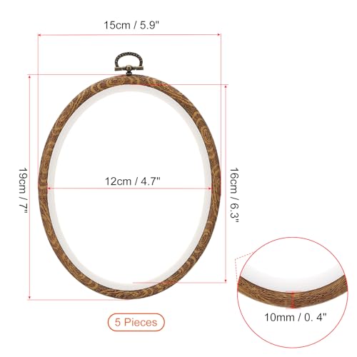 PATIKIL 7x5.9inch Embroidery Hoops, 5Pieces Imitated Wood Oval Frame Cross Stitch Hoop Ring for Embroidery Art Craft Sewing Ornaments Hanging Decoration - size: 7x5.9inch