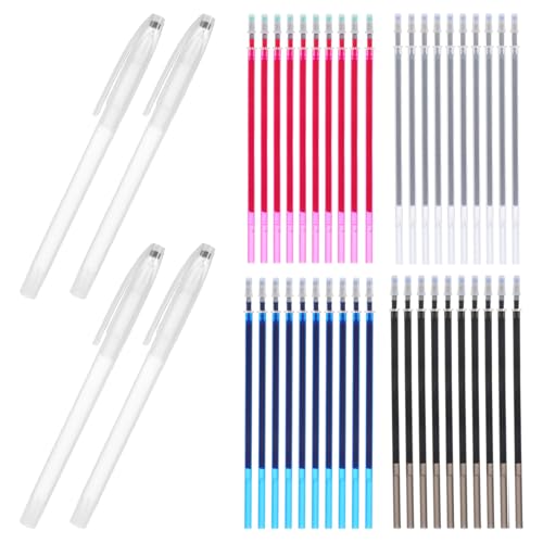 jojofuny Water Soluble Pen Set 4 Marking Pens with 40 Refills in Blue Rosy Black and Silver Water Erasable Fabric Marker for Cross Stitch Embroidery Sewing Quilting DIY Crafts