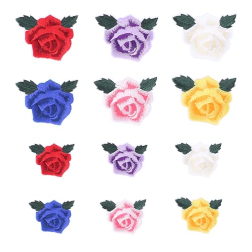 24Pcs Embroidered Patches, Flower Sew on/Iron on Patch Applique Repair Patches for Clothes, Jackets, Jeans, Backpacks - color: 24PCS Rose Flower Set