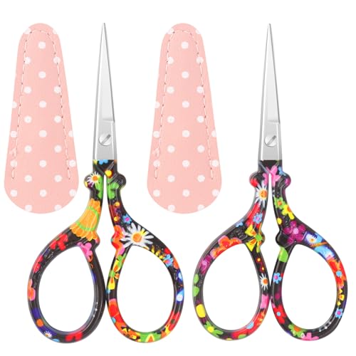 Asdirne Embroidery Scissors, Small Sewing Scissors with Leather Cover, Premium Stainless Steel, Suitable for Embroidery, Needlework, Sewing, DIY Crafts and Daily Use，2 Pack