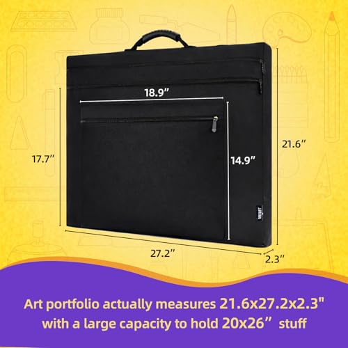 JJRING 20x26 Art Portfolio Tote Bag With Shoulder Strap, Black - size: 20''*26''