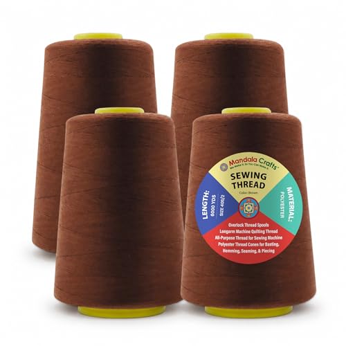 Mandala Crafts 40S/2 Brown Polyester 4 Pack of Serger Threads Cones - color: Brown, size: Pack of 4 40S/2 24000 YDs
